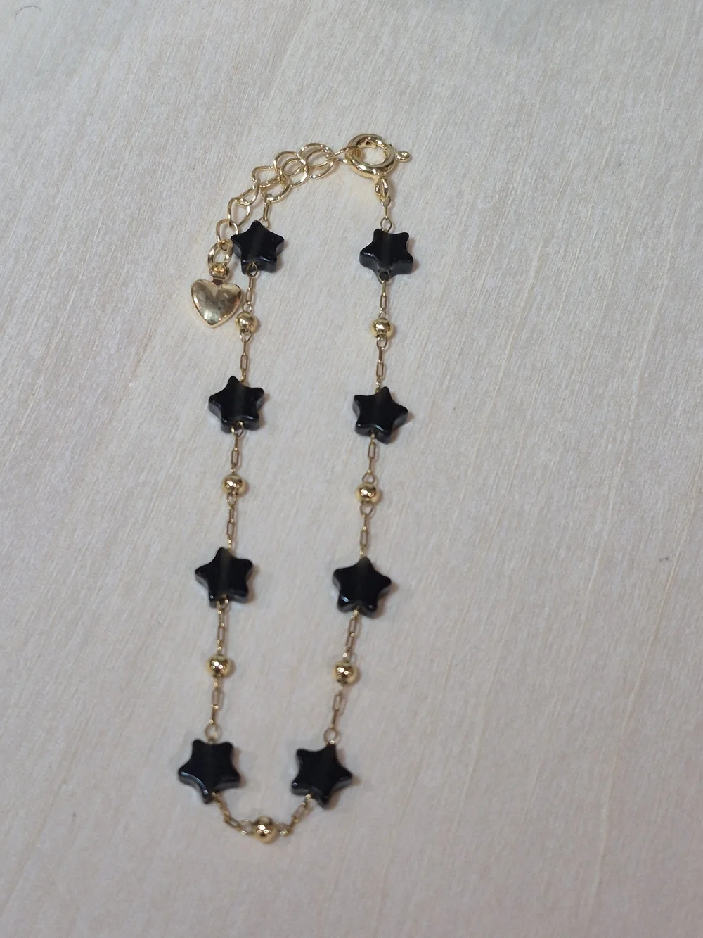 🖤⭐️NEW🖤⭐️ PRETTY!! SS OBSIDIAN Micro PaperClip Nat. Stone Star Bracelet